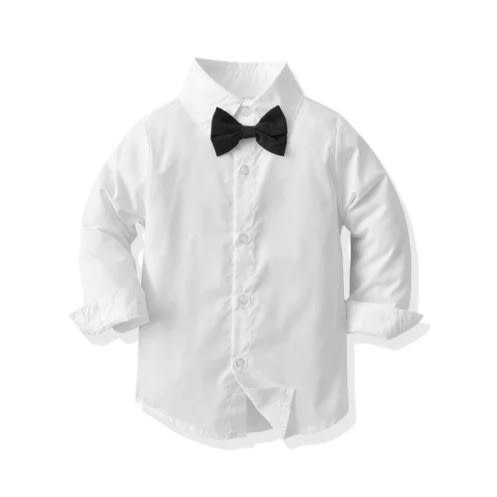 Kid's Formal Dress Shirt With Matching Bowtie - White/black