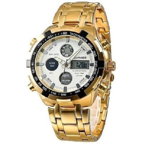 White Dial Stainless Steel Dual Watch - Gold