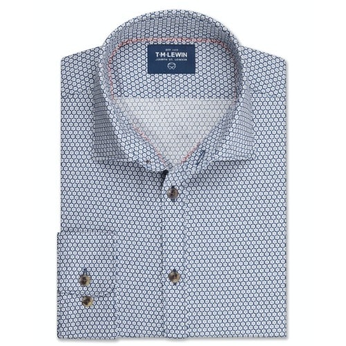 Floral Slim Fit Navy Single Cuff Shirt