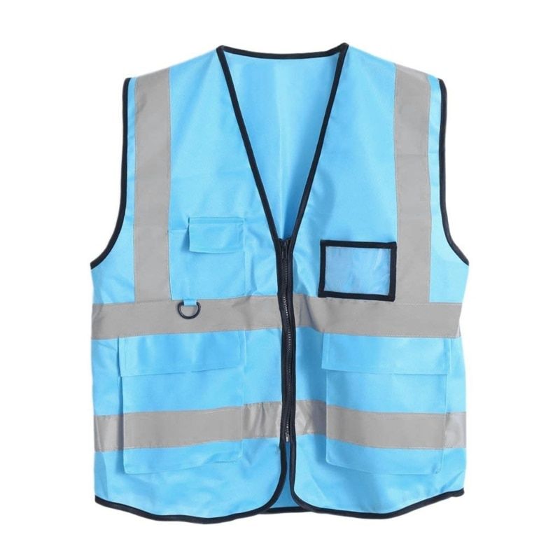 Safety Vest With Zipper Reflective Jacket-Light Blue