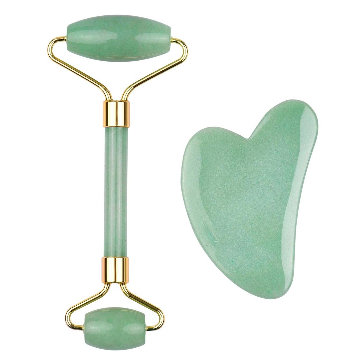 Scraping Plate Natural Jade Set Heart Shaped Crystal Double End Roller Facial Massage For Soothing Face Neck and Body Muscles Fine Lines and Wrinkles
