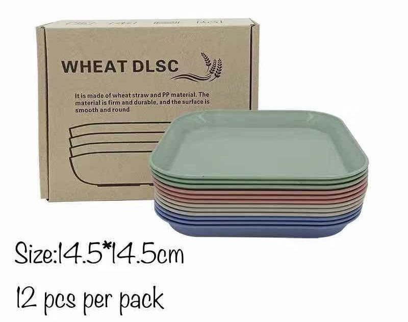 12 Pcs Of Unbreakable Wheat Straw Kitchen Plates