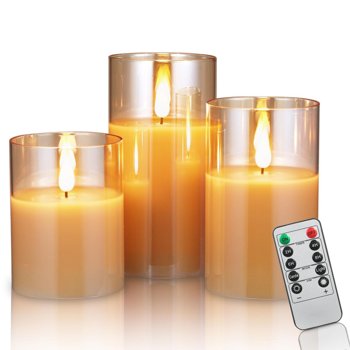 Neoglint Flickering Flameless Candle Lights with Remote Controller 3pcs Batterys Operated Realistic LEDs Candles Warm Lighting Candle Lights with 2 Lighting Modes 5 Brightness Levels Timer Function for Indoor Outdoor Dinner Party Wedding Xmas Decoration