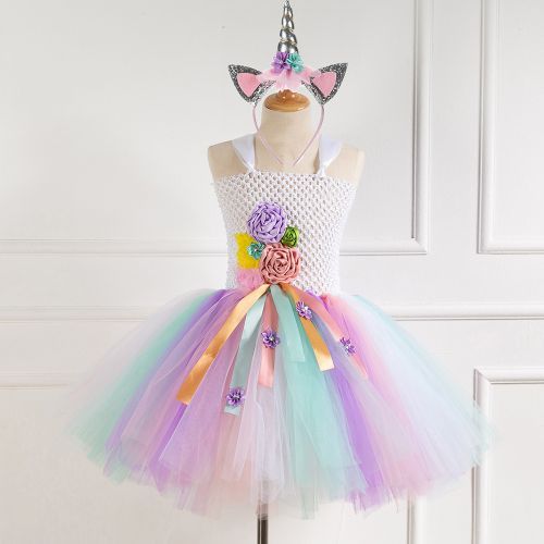 Girls Princess Dress [Unicorn*Net Yarn*Flowers]-304