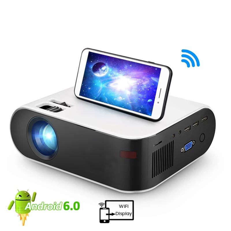Mini Portable Projector WiFi Android 6.0 For 1080P Video Proyector 2800 Lumens Phone Smart 3D Beamer Home Cinema