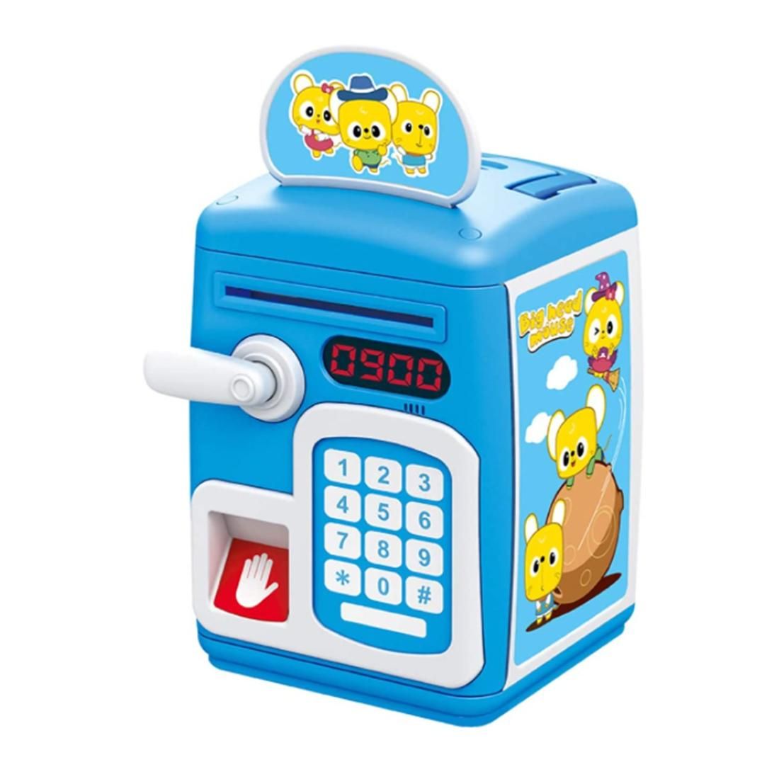 Piggy Bank Toy for Kid,Simulate Fingerprint/Electronic Password Safe Box ATM Bank,Auto Paper Money Scroll Coin Bank,Blue