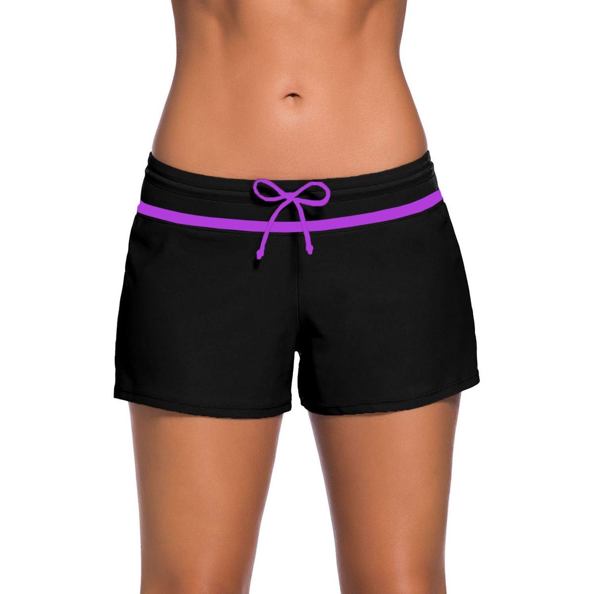 Women Adjustable Drawstring Swim Shorts With Brief Lining