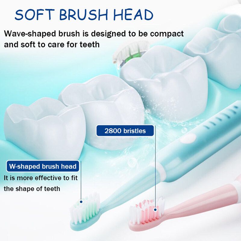 Sonic Electric Toothbrush Ultrasonic Automatic USB Rechargeable Timing IPX7 Waterproof With 5 Modes 4 Brush Head Charging Base Adult Kids White