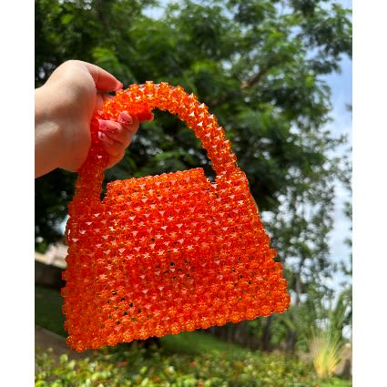 Hand made Beaded Bag - Orange