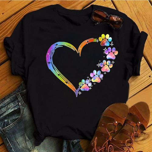 Ladies Short Sleeve T-shirt Colorful Heart Design Black