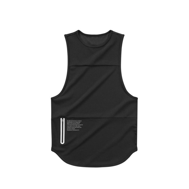 Men Zipper Sleeveless Vest Summer Breathable Quick-drying Male Tight Gyms Clothes Bodybuilding Undershirt Fitness Tank Tops-black