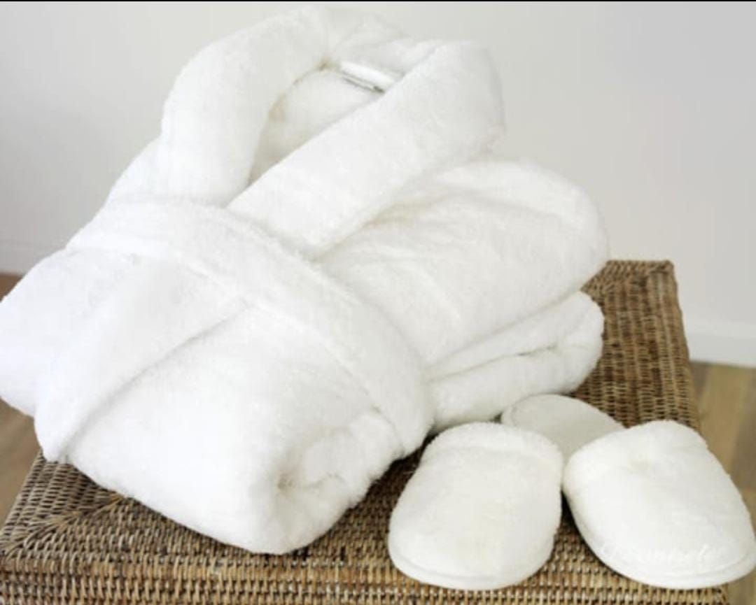 Unisex Soft Cotton Absorbing Bathrobe And Slippers