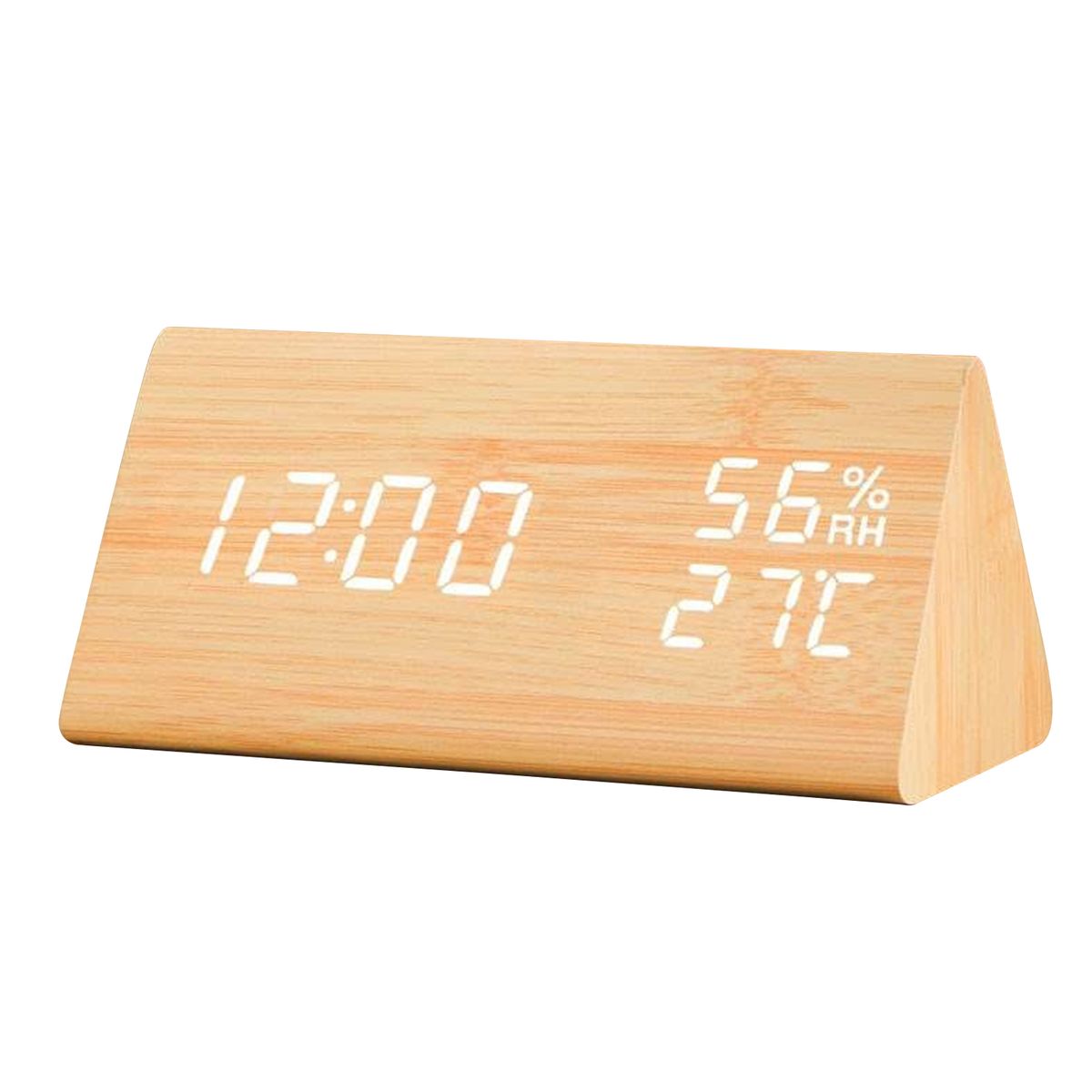 LED Wood Digital Alarm With Day Date Temperature Humidity 3