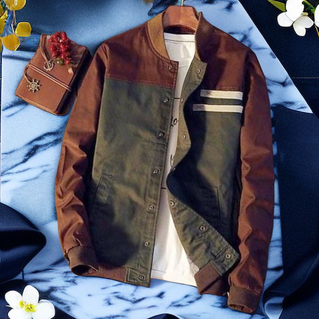 Men's Jackets Coats Denim Lightweight Slim Casual Bomber-Brown