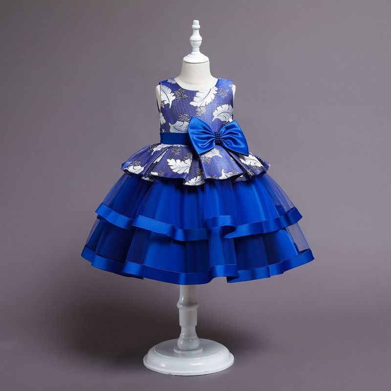 GIRL BIRTHDAY LEAF DESIGN MIX LAYERED GOWN - ROYAL BLUE - G360