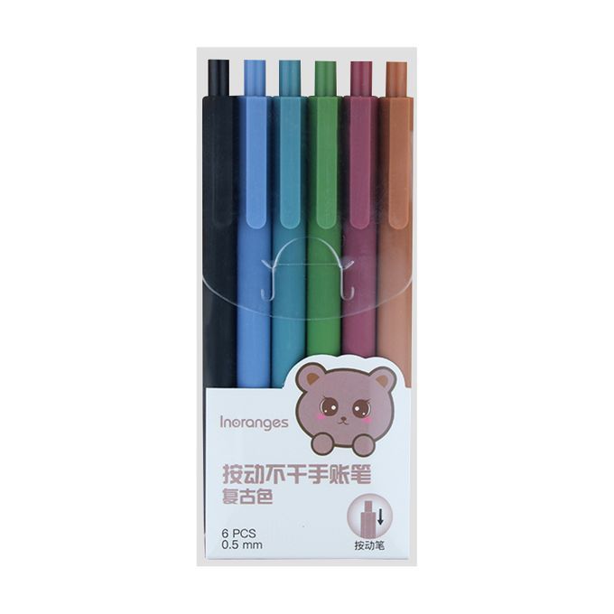 6 Color Ink Pens Set Retractable Drawing Pens 0.5mm Fine
