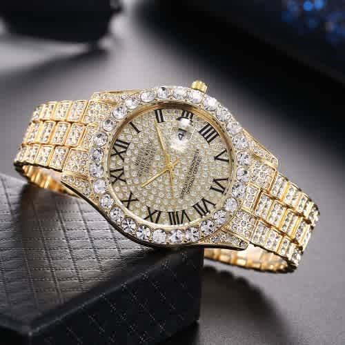 Men's Gold Watch With  Diamonds - fully Boxed