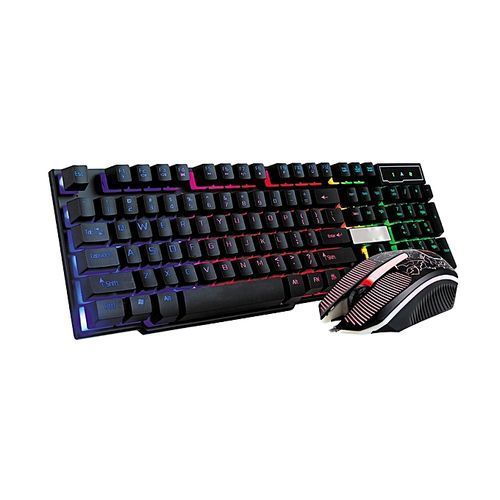 Koaisd Computer Accessories Colorful Crack LED Illuminated Backlit USB Wired Rainbow Gaming Keyboard+Mouse