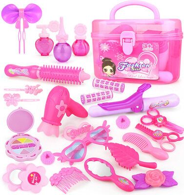 Children's Makeup Set Cosmetics Kit Little Girls Make Up Case Princess Toy Cosmetics Play Set With Mirror Safe Beauty Eyeshadow Hairdressing Toy For Children Gifts 24pcs