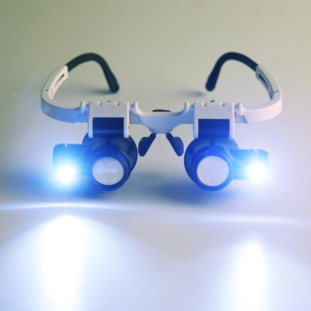 Head Mounted LED Lamp Acrylic Lenses Double Eye Glasses Magnifier