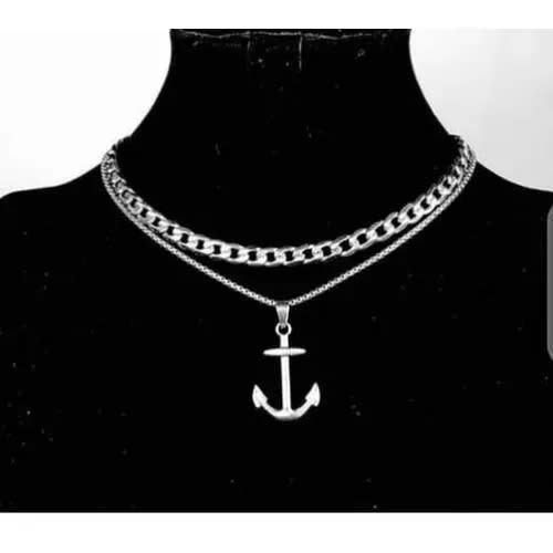 Cuban Link Chain With Anchor Pendant - Silver