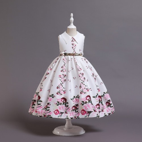 Sleeveless Dress With Belt - Flower Print