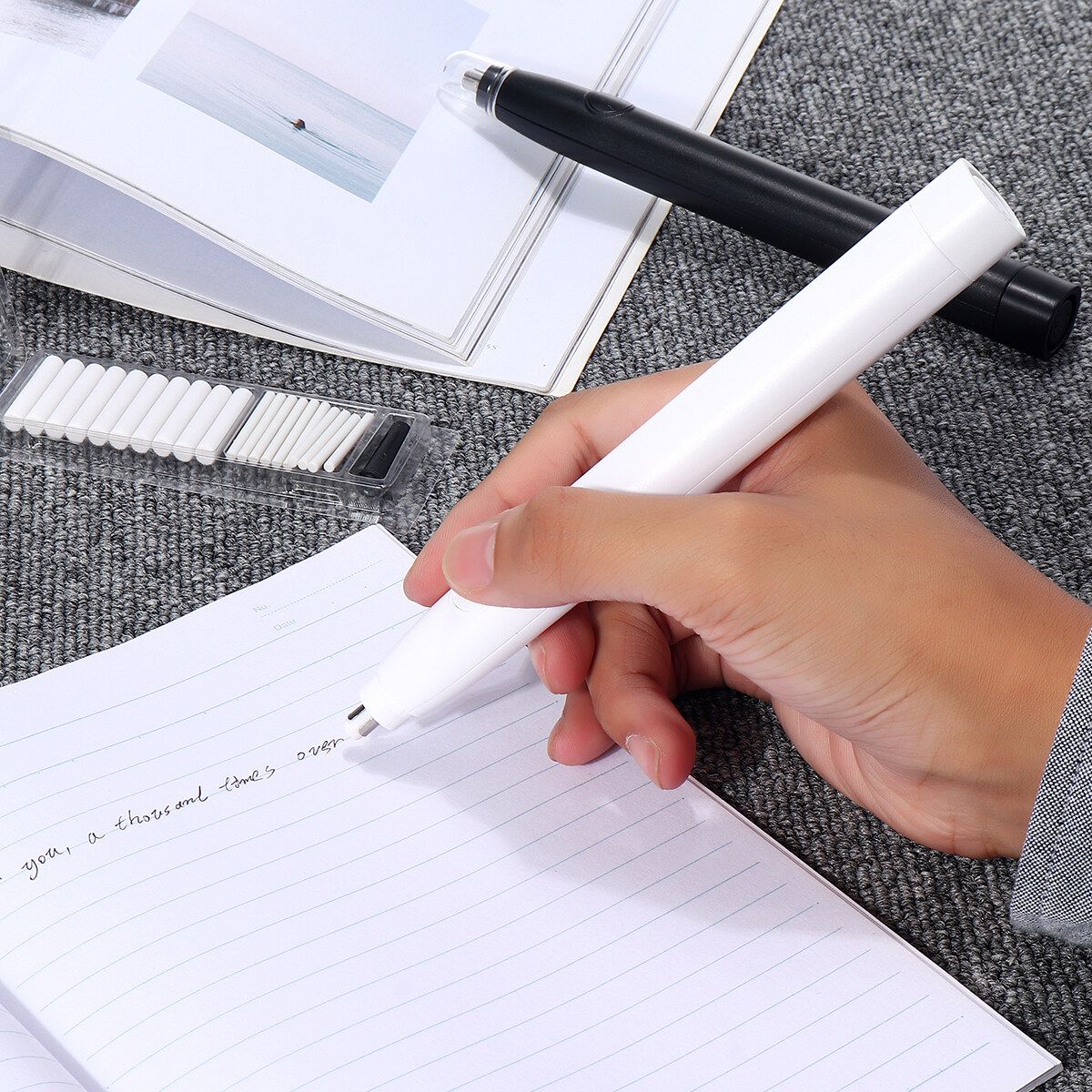 Electric Eraser Students Sketching Writing Drawing 20 Replacement Refills Kit White