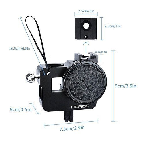 AFAITH Black Frame Housing Protective Case CNC Aluminum Alloy Metal Skeleton Rugged Cage Protective Frame Case + 52mm UV Lens + Lens Cap + Storage Bag + Wrist Strap For GoPro Hero 5 Black GP074