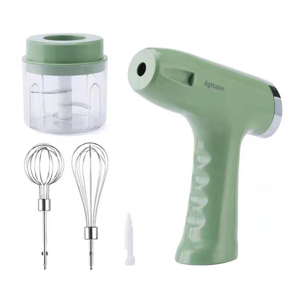 Electric Garlic Chopper Masher Whisk Egg Beater Mixer Kitchen Handheld Automatic Frother Foamer Green