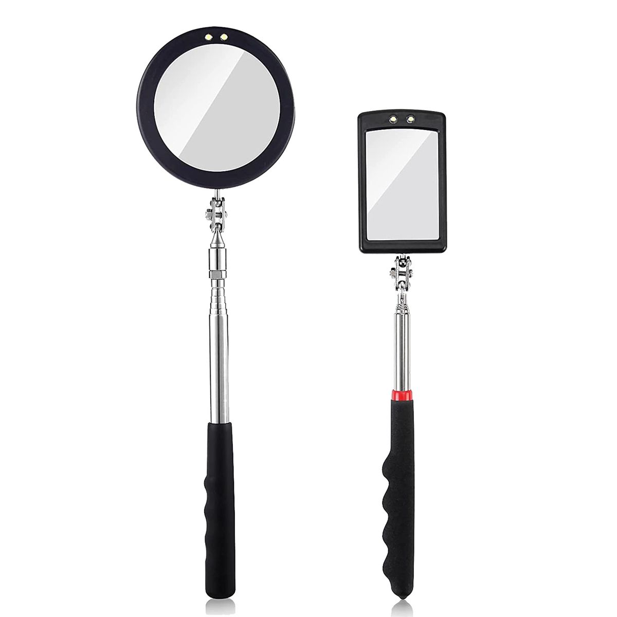 2Pc Telescoping Inspection Mirror LED Light Set Flexible 360 Swivel ForInspection Viewing Mechanic Checking Observation