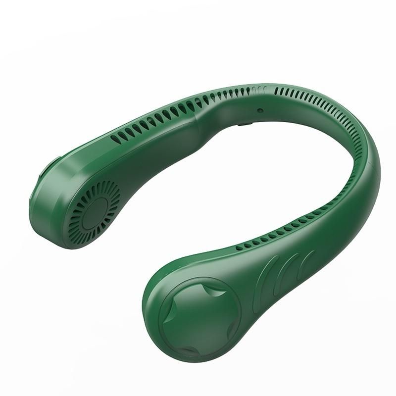 2022 New Portable Lazy Leafless Hanging Neck Rechargeable Hanging Neck Fan Cross-border Spot Wholesale Delivery green