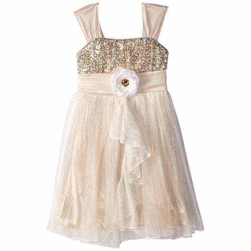 Glitter Bodice Dress with Flower At Waist