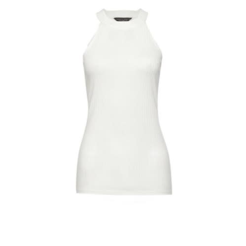 Ribbed Neck Top - White