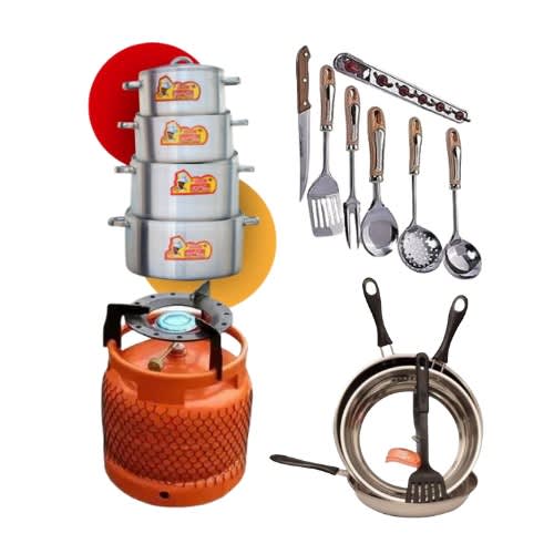 Gas Cylinder - 6kg/ Cooking Pots - 4 Set/ Set Of Cooking Spoons And Frying Pan - Cooking Bundle