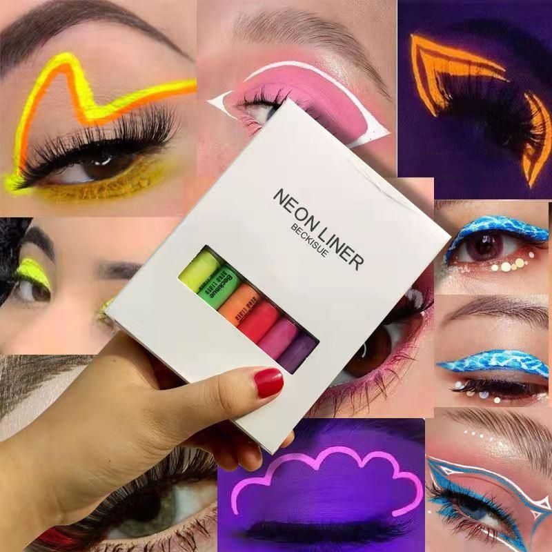 Beckisue Fluorescent Liquid Eyeliner 8 PCs Set Waterproof Sweat-Proof Quick-Drying Rainbow Eyeliner UV Neon Painted Paint
