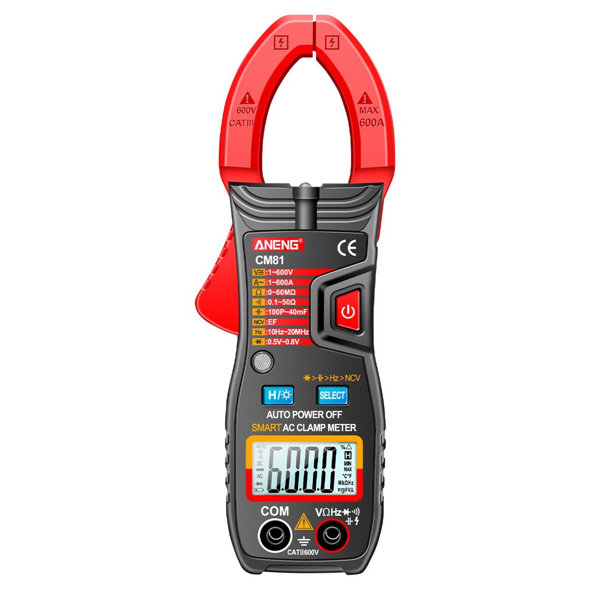 ANENG CM81 Smart AC Clamp Meter Clamp Type Multimeter 6000 Counts Auto Range Voltmeter 600A Ammeter Resistance Meter with Flashlight
