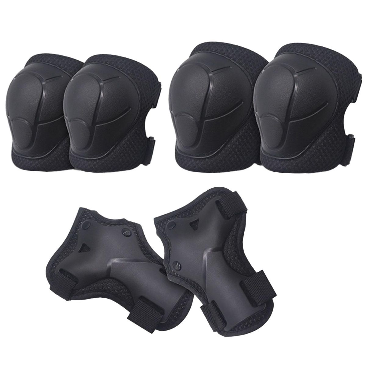 Kids Protective Gear Set Adjustable Knee Pads Elbow Guards for Sports Black