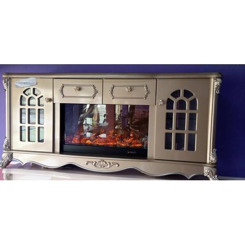 Royal Gold Television Stand With Electric Fireplace