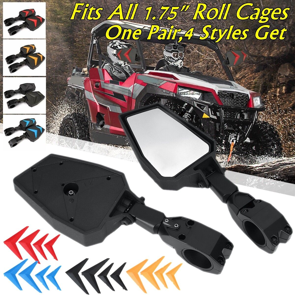 UTV Side Rear View Mirror 1.75" Bar For Polaris RZR 570 800 Yamahas Rhinos