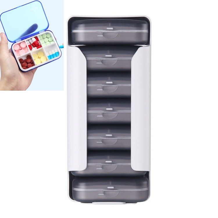 Home Travel Plastic Pill Box Drawer Pill Box Portable Storage Box- 6 Grid(Gray)