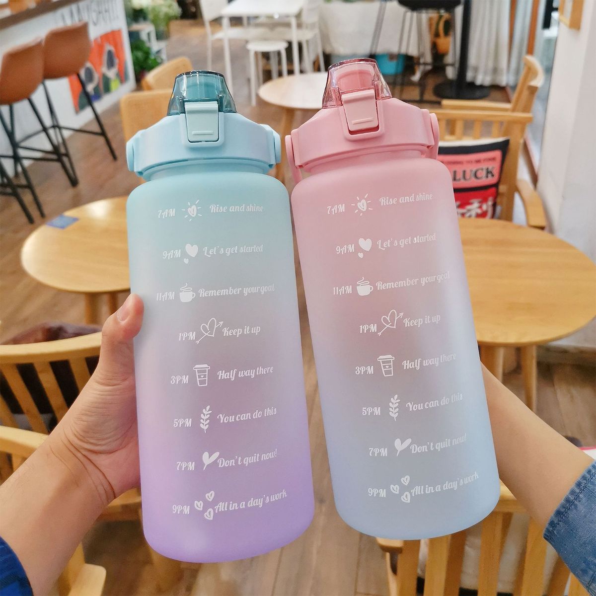 2L Water Bottle With Marker & Straw Large Capacity Water