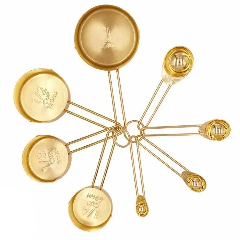 Big deal Gold Measuring Cups Measuring Spoons Set Stainless Steel 8 PIECE Dry and Liquid Ingredients Cooking Utensils