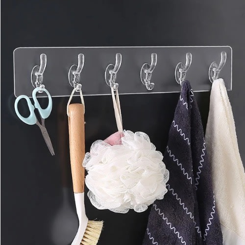 6 Row Transparent Self Adhesive Wall Hook