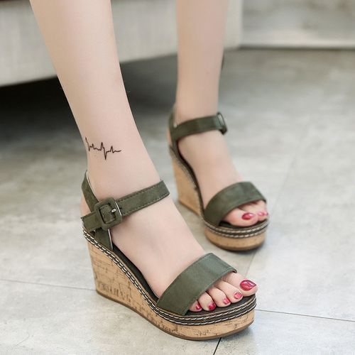 Ladies Suede Super High Heel Open Toe Sandals-Green