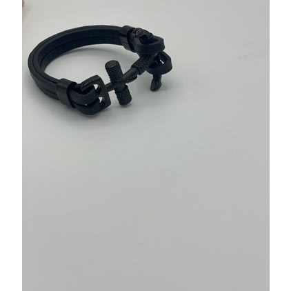 Anchor Men&rsquo;s Leather Bracelet - All Black
