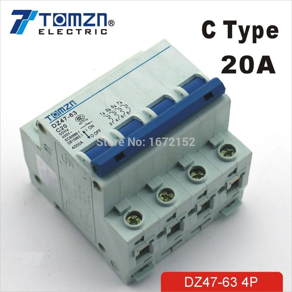 240V 4 Circuit Breaker 20A MCB 415V 4P TYPE