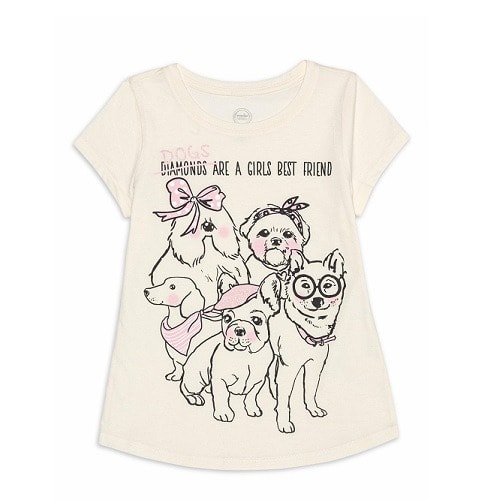 Girls Short Sleeve Puppy T-shirt - Cream