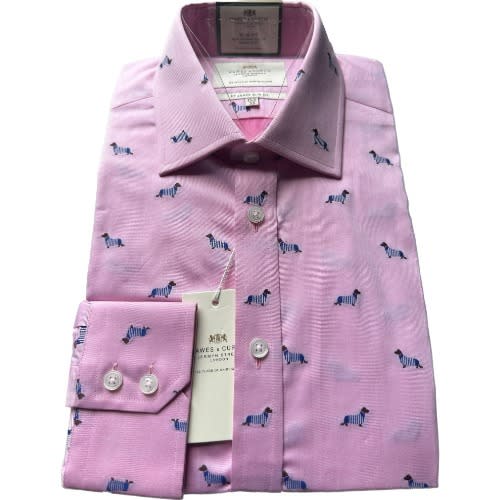 Men's Shirt With Puppy Design - Single Cuffs - Pink