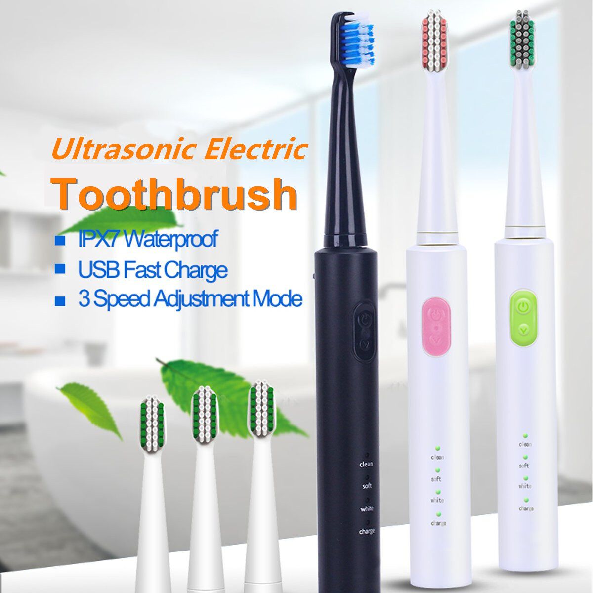 Borui BR-Z1 USB Wireless Ultrasonic Electric Toothbrush Oral Hygiene Rechargeable Sonic Automatic Tooth Brush With 4 Replacement Brush Heads Pink (pink)