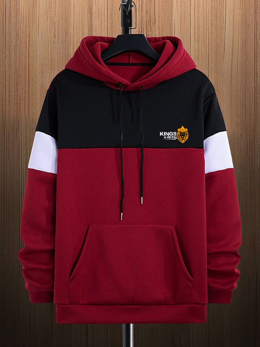 Kings Kartel Stylish Wine & Black Overhead Hoodie
